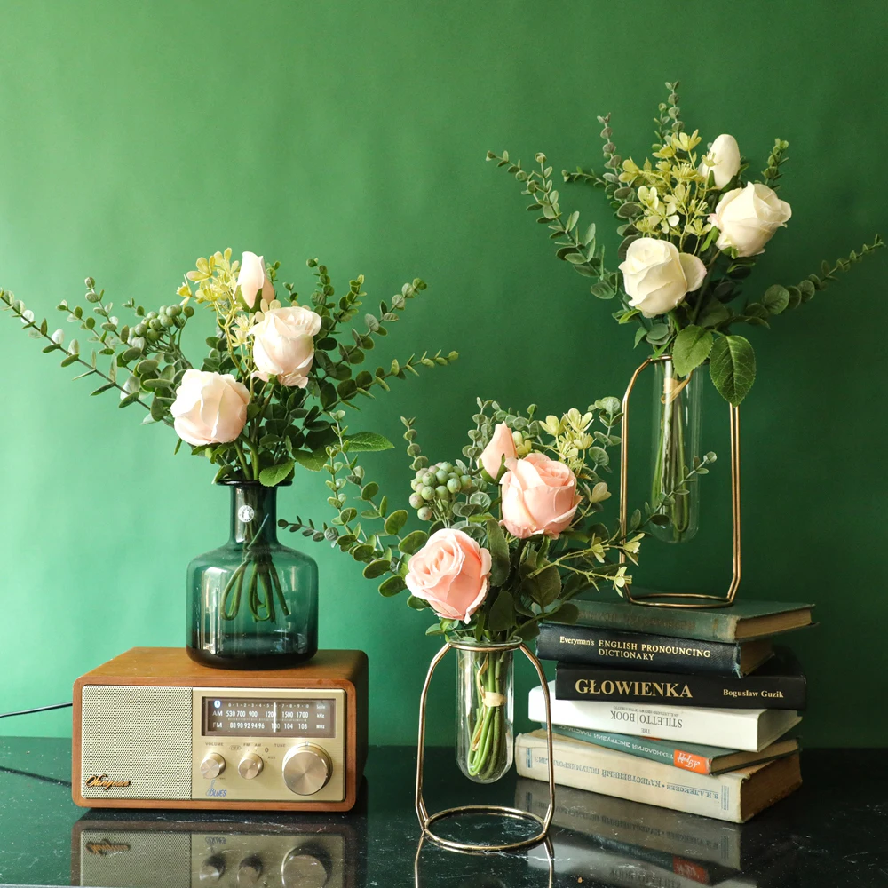 

Hot Sale Bundle of 44.5cm White Mira Rose Bouquet Creative Home Decoration Wedding Flower Wall Road Guide Flower Arrangement