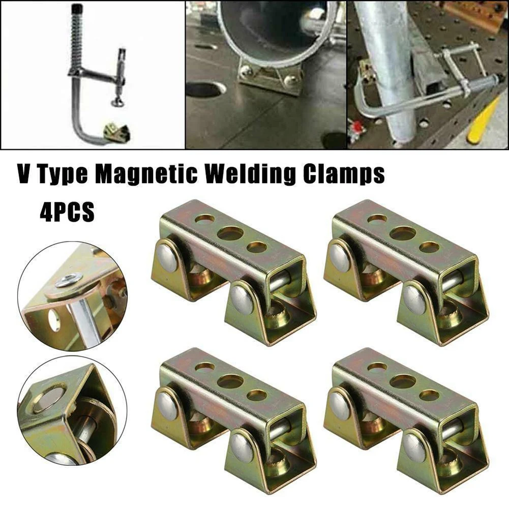 

4pcs Adjustable Pad Welding Tool Holder Strong V-type Metal Stainless Steel Gold Magnetic Holder Assistance Welding Clamps