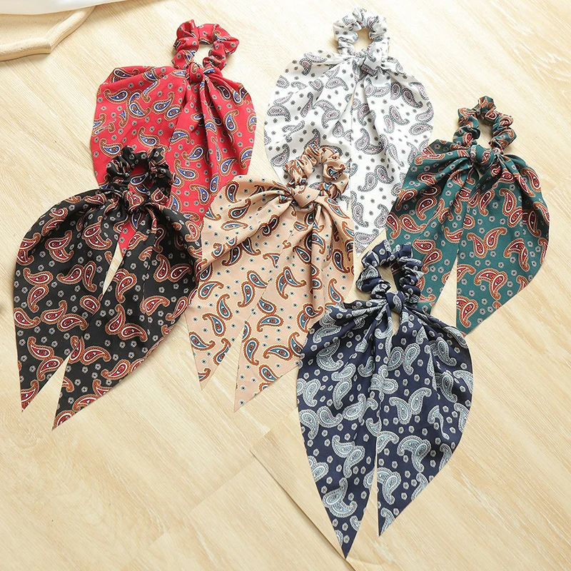 

Резинки для волос в стиле ретро с принтом банта, лента для длинных волос для женщин и девушек, эластичные резинки для конского хвоста, кольце...