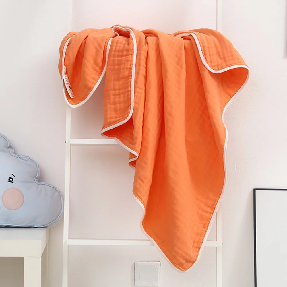 

100%Cotton Muslin Summer Swaddle Blanket Soft Kids Blankets Bath Gauze Infant Wrap Bedding Sleeping Blanket in Solid Color Blue