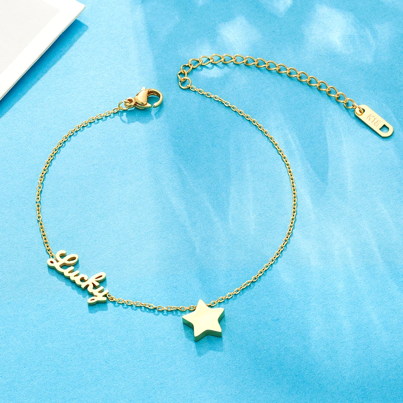 Женская цепочка из нержавеющей стали с алфавитом для девушек счастливый браслет