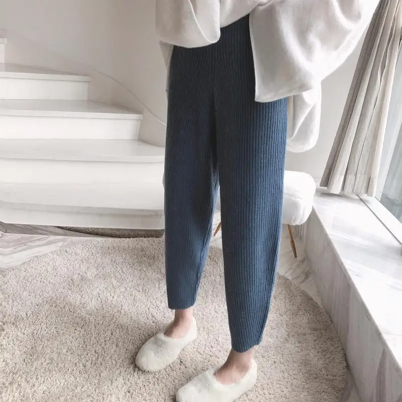 2021 женские осенне зимние винтажные трикотажные брюки однотонные шаровары с