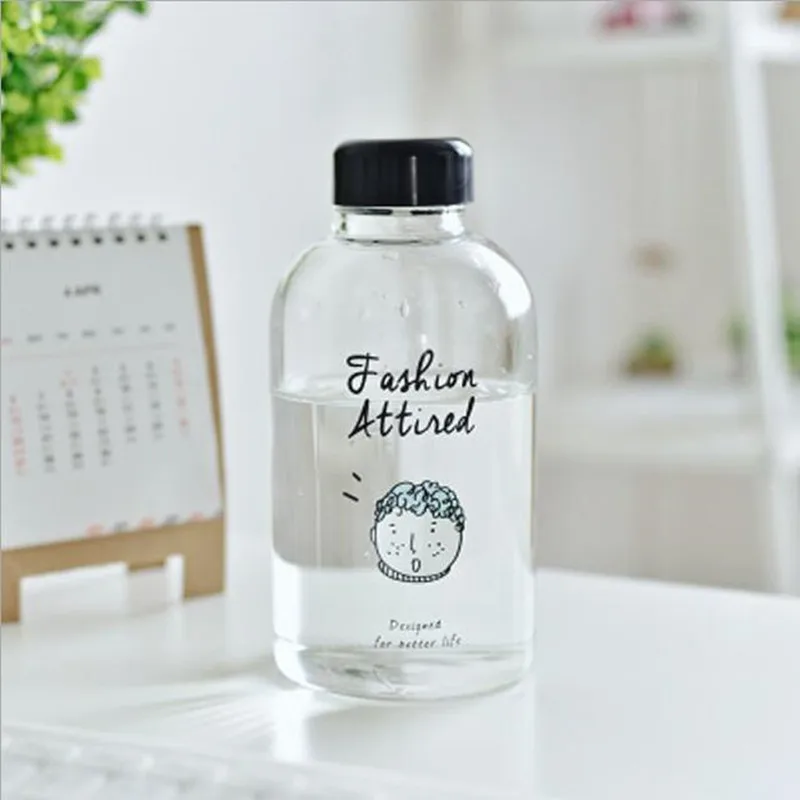 600ml Girls Water Bottle Glass Tea Drinking Bottles Travel Cute Print Drinkware |