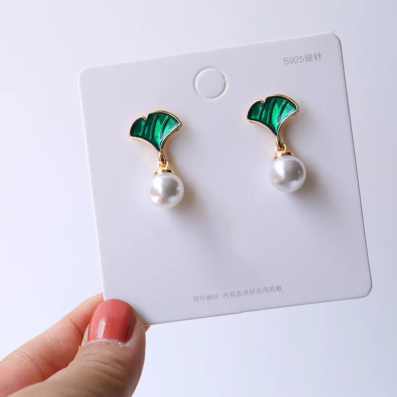 Милые серьги для девушек характерные сетчатые красные гинкго с жемчугом и