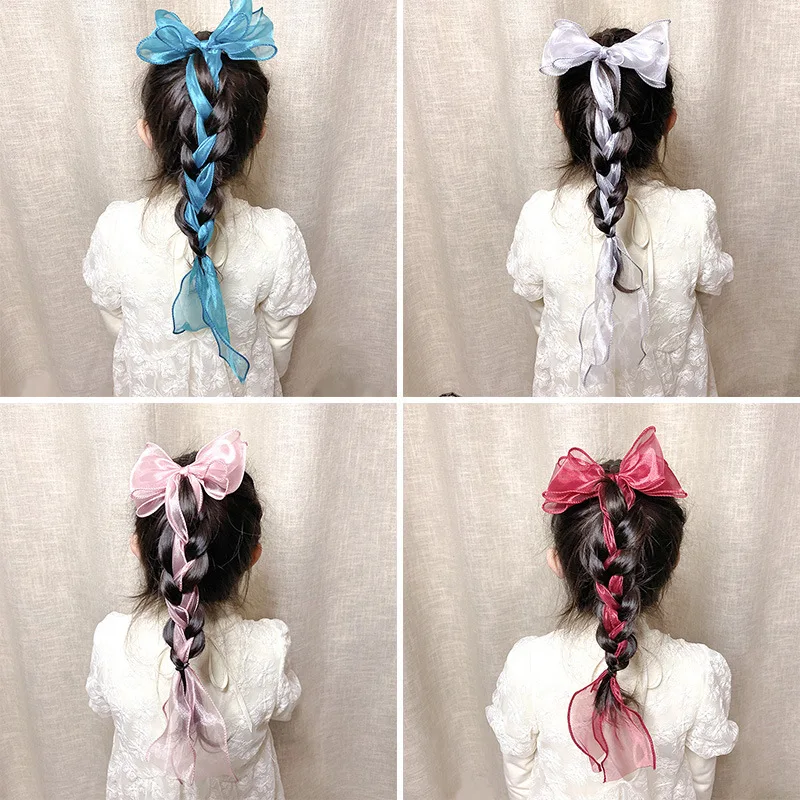 

Children Sweet Barrettes Hair Clips Ribbon Organza Bow Girls Princess Cute Colorful Rope Kids Hair Accessories Bands Headbands