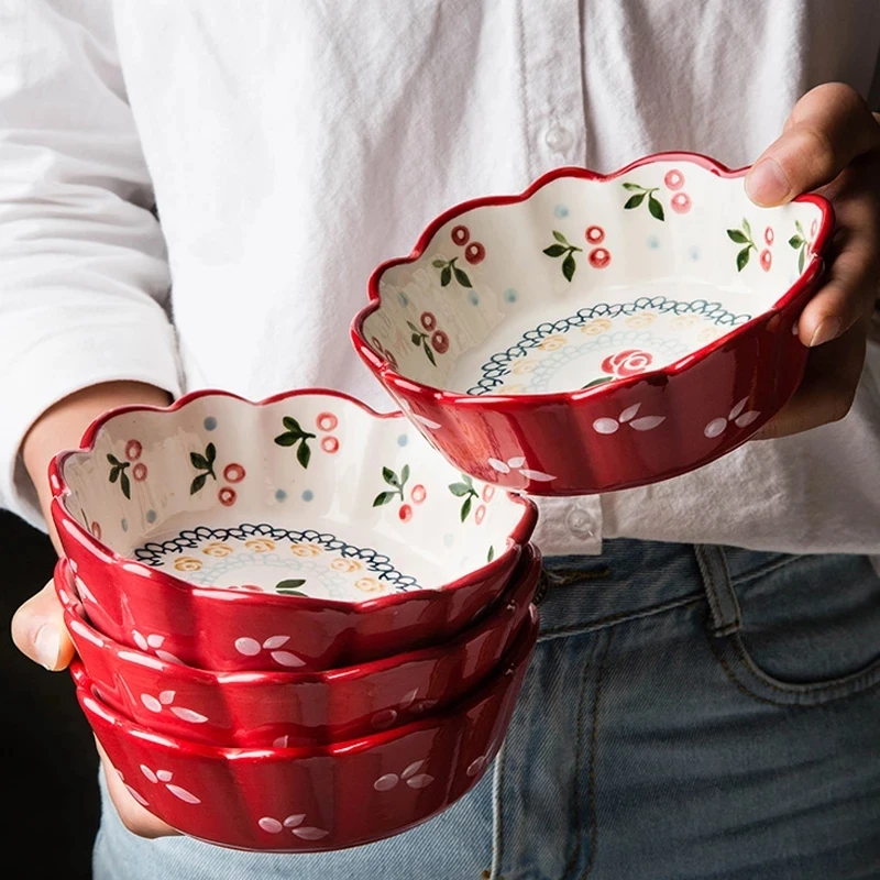 

Японская ручная роспись вишни, искусственная чаша для фруктов и салата, столовая посуда из фарфора