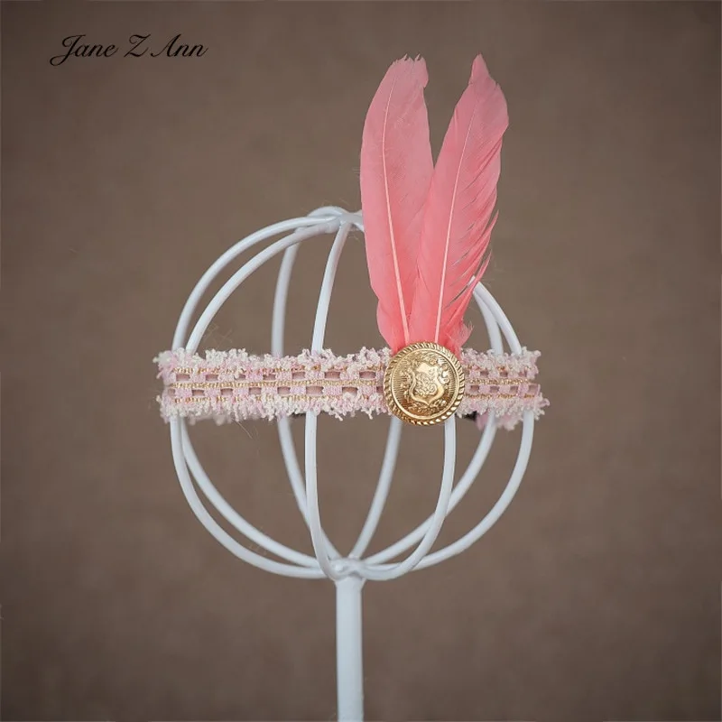 

Jane Z Ann Pink Indian Newborn 100 DAYS 1 year Children Baby Photography Headdress Hair Belt Feather Hair Accessories