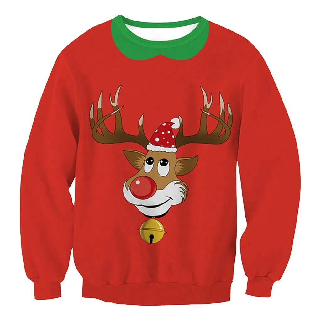 Модные женские свитшоты 2019 зимние красные рождественские Женские топы с длинным