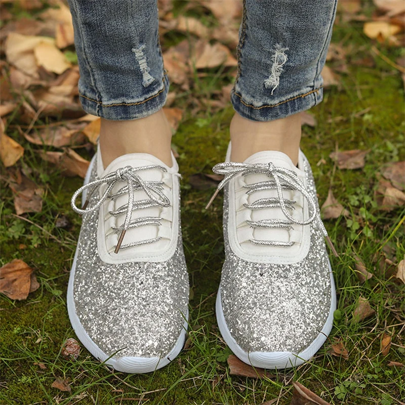 Женские кроссовки на плоской подошве Сияющие для занятий спортом свежем воздухе