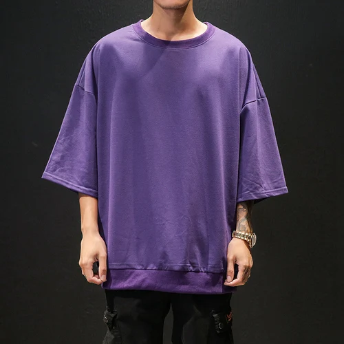 purple Новинка, Мужская Однотонная футболка, Мужская черная и белая хлопковая футболка, летняя мужская футболка с рукавом три четверти, топы, m-5XL - Цвет: purple