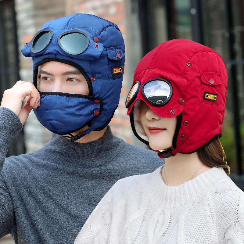 

Warm Cap Men Winter Hats for Women Windproof Hat with Glasses Balaclava Winter Russian Hat H105