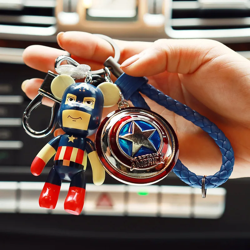 

Disney Creative Avengers Spiderman Keychain Captain America Metal Shield Keychain Pendant Gift Key Chain Pouch