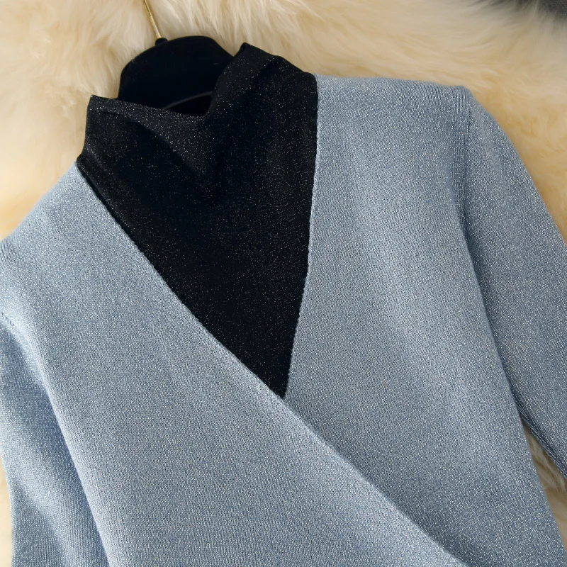 ALPHALMODA модный костюм платье осеннее платье тонкий свитер с длинными рукавами+ Сетчатое платье Элегантный комплект из 2 предметов