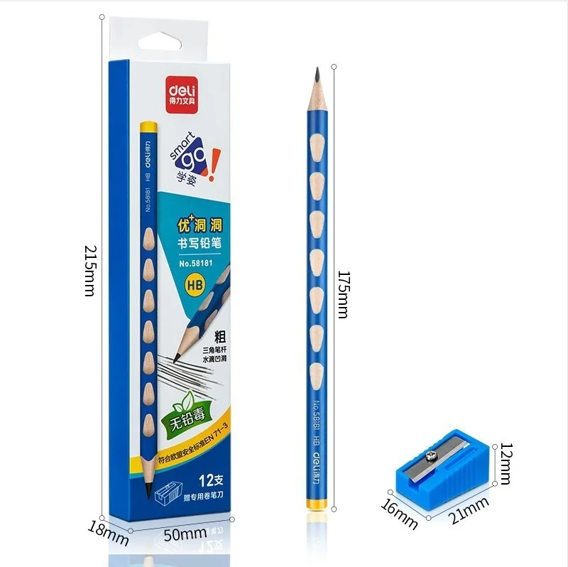 

12 Pcs Of Bold Hole Pencil Set HB Correction Holding Posture Triangle Pencil Drawing Gift For Primary School Students