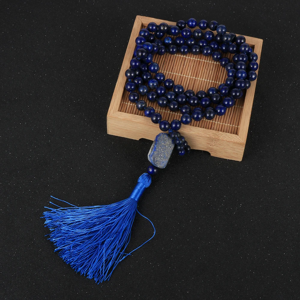 Кулон из натурального камня лазурит 8 мм 108 мужское ожерелье с бусинами