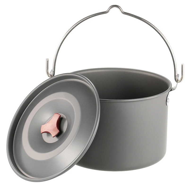 

Outdoor Tableware Big Capacity Aluminum Alloy Camping Hanging Cookware Cookware Pot Cooking Picnic For Campfire