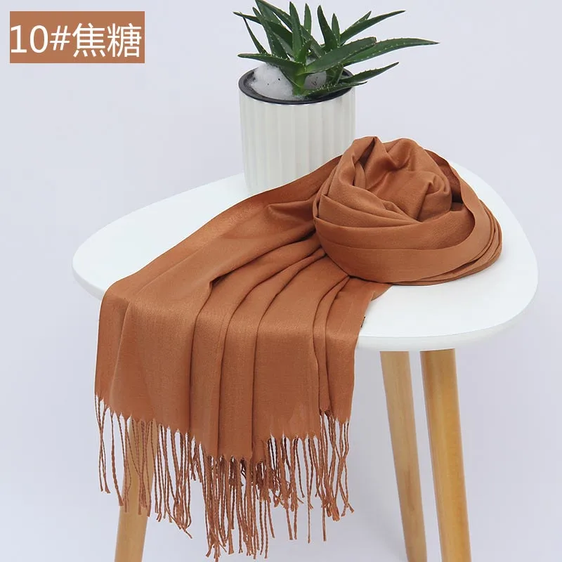 Женский шарф модные тонкие однотонные шали Женская Пашмина бандана хиджаб