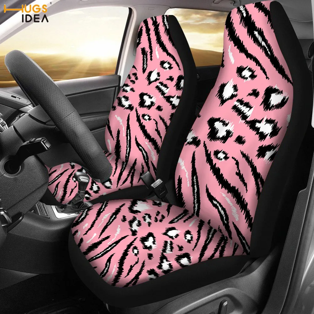 

HUGSIDEA Fashionable Pink Leopard Print Seat Cover Fit Most Car Truck SUV Easy Install Automotive Interior Decormat Mat Set 2pcs