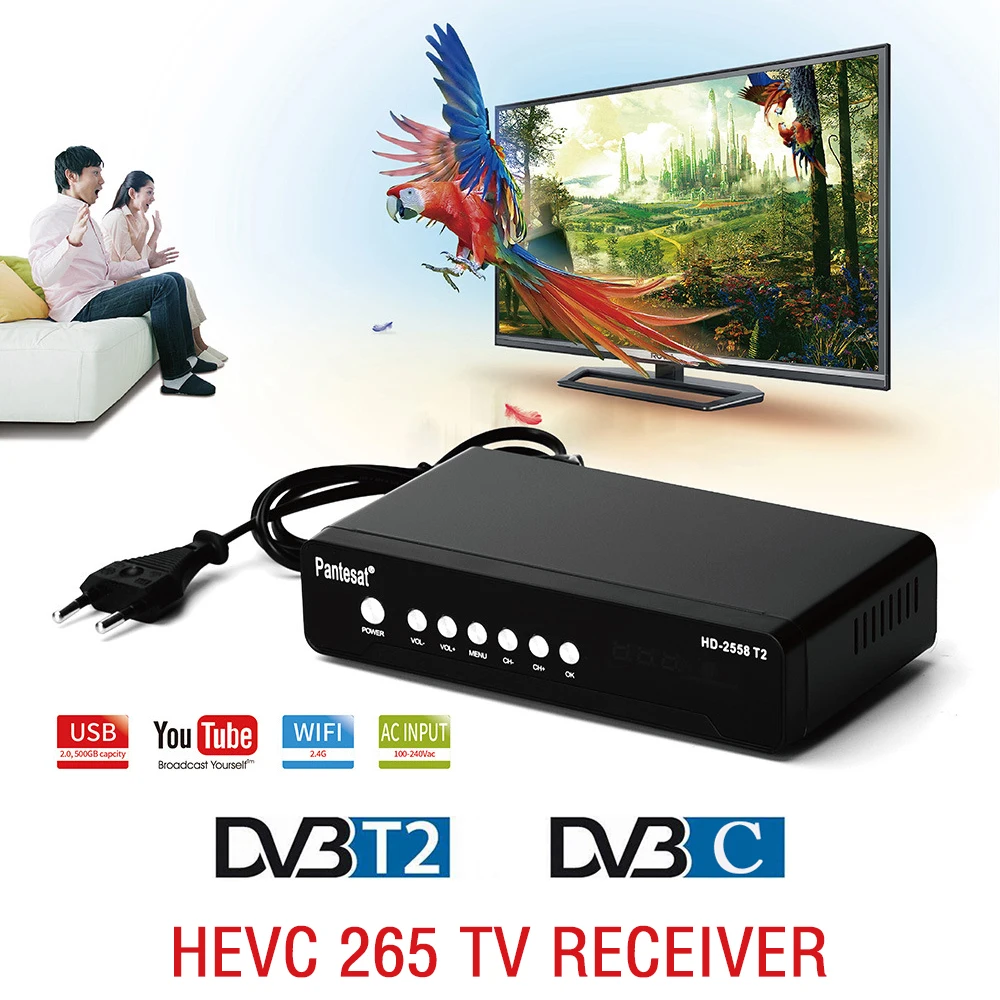 DVB T2 HEVC 265 ТВ приемник цифровой Декодер для тюнера H265 Full HD T C телеприставка H.265 Youtube