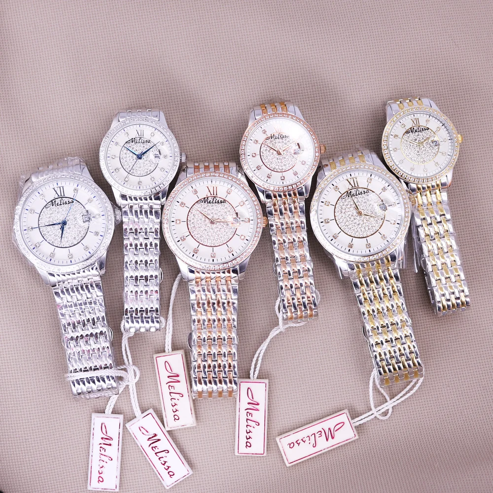 Auto Date Men's Watch Women's Watch Japan Mov Fashion Rhinestone Luxury Couple Clock Crystal Lovers' Watch Gift Melissa Box
