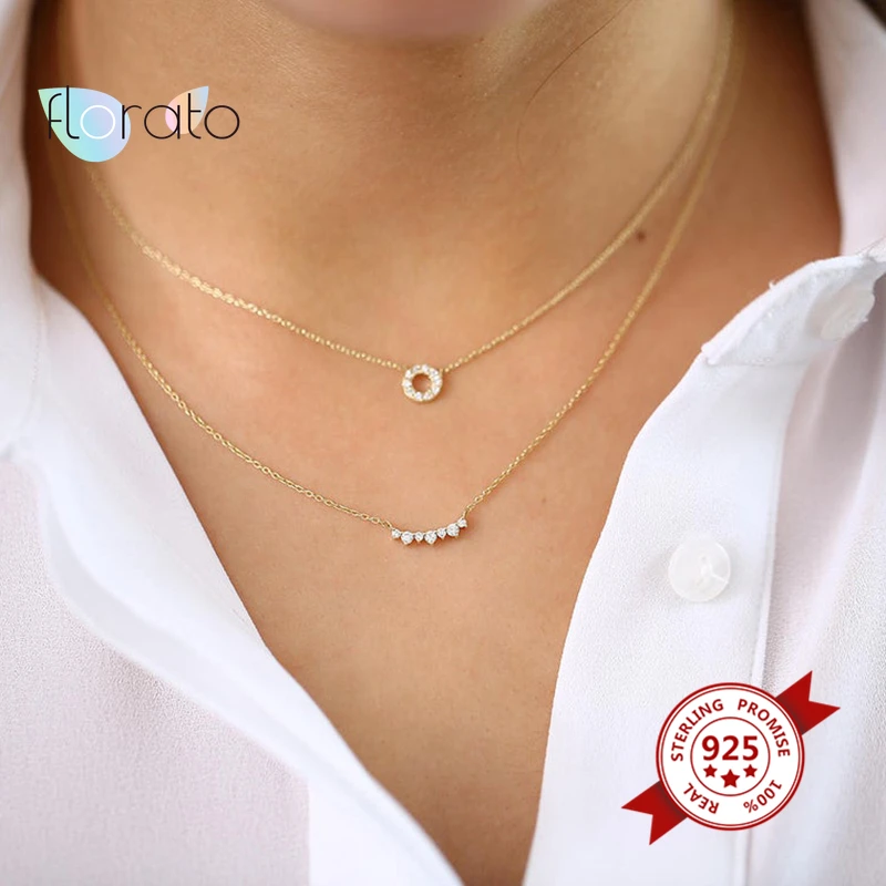 

925 Sterling Silver Diamond Cluster Necklace For Women Fashion Simple Necklace Graduation Gift/Bridesmaid Gift Jewelry