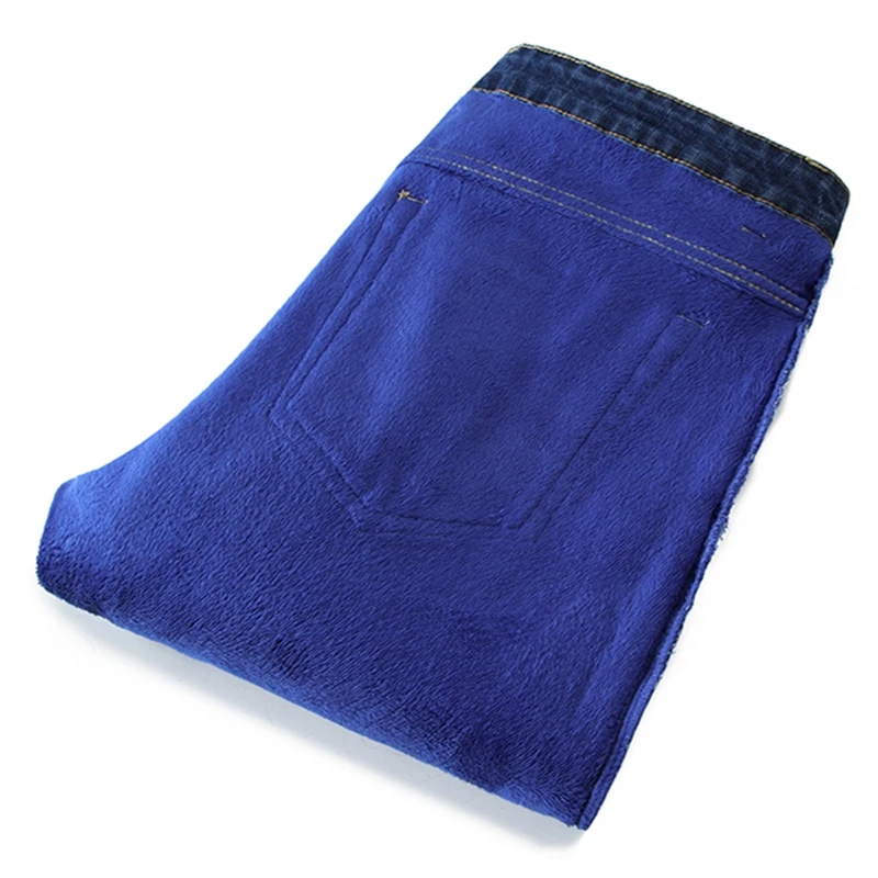 

2020 Winter New Blue Black Plus Velvet Padded Jeans High Quality Men's Business Casual Denim Long Pants Classic Loose Trousers