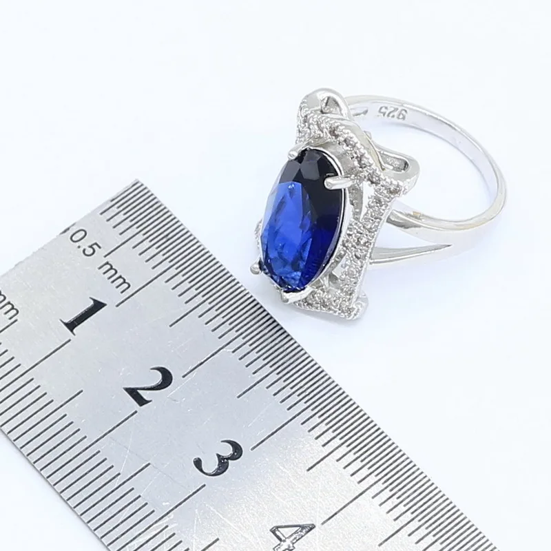 Геометрический синий полудрагоценный серебряный цвет набор украшений для