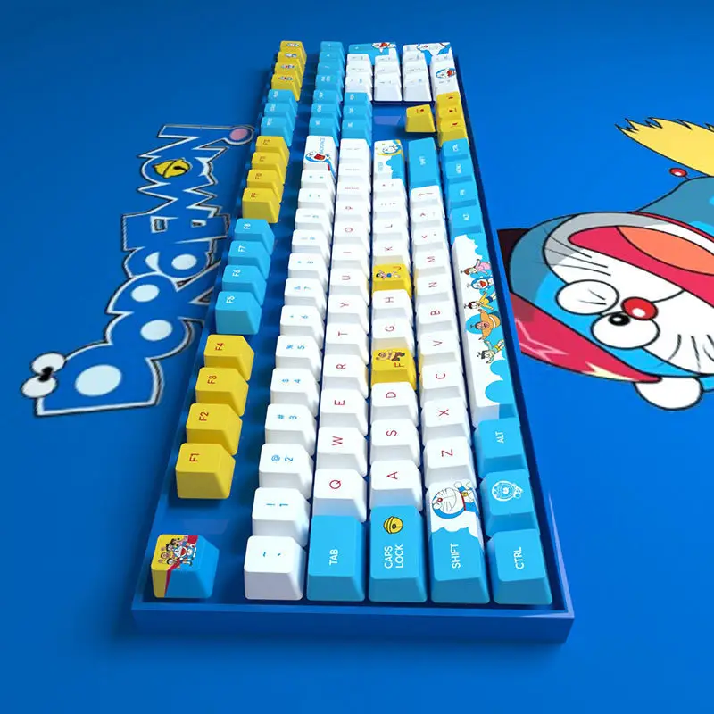 PBT Сублимация Doraemon Keycap Милая персональная мультяшная механическая клавиатура с