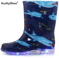 kushyshoo toddler boy rain boots with light kids shining shoes boy pvc rain shoes led gradient blue bling kids shoes
