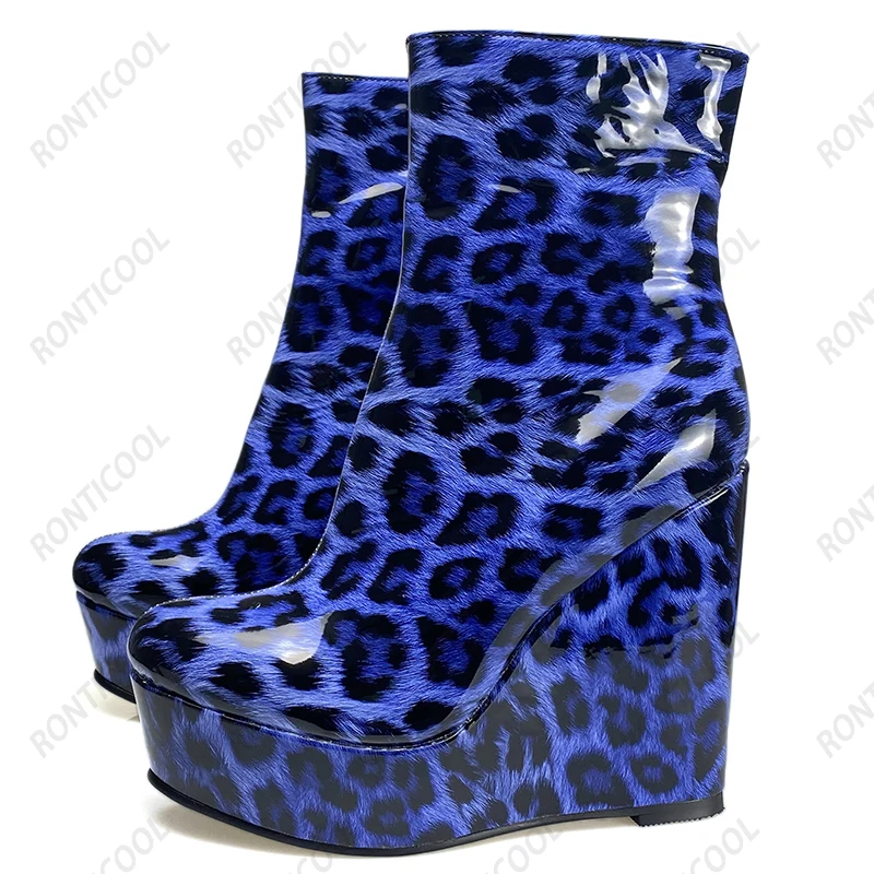 Ronticool/женские зимние ботильоны на лакированной танкетке высокие каблуки с