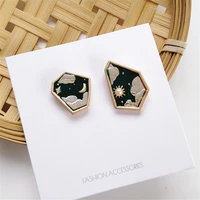 south korea irregular geometry geometric earrings month round metal stud earrings fair maiden wind feeling creative earrings