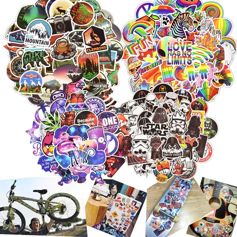 

50PCS Waterproof DIY Skateboard Stickers Bicycle Motocross Car Helmet Decal Graffiti Scooter Travel Luggage Stickers Skateboard