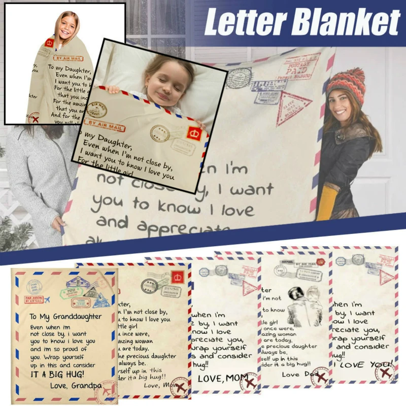 

Letter Blanket To My Daughter Son Wife Letter Printed Air Mail Blankets Special For Family Positive Encourage and Love Gifts