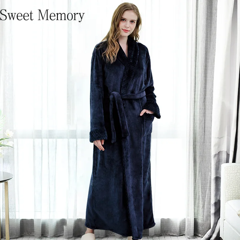 

2020 Sweet Memory Spring Winter Pijamas Long Thicken Female Male Pajamas Sleepwear Bathrobe Soft Couple Flannel Warm Bath Robes