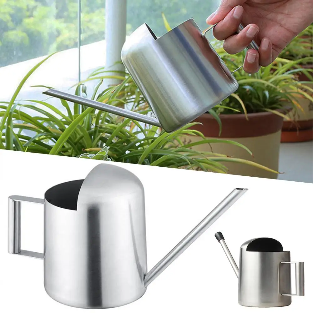 

300ml Stainless Steel Watering Can Long Mouth Watering Pot Green Plant Watering Can Silver Watering Kettle Gardening Tools