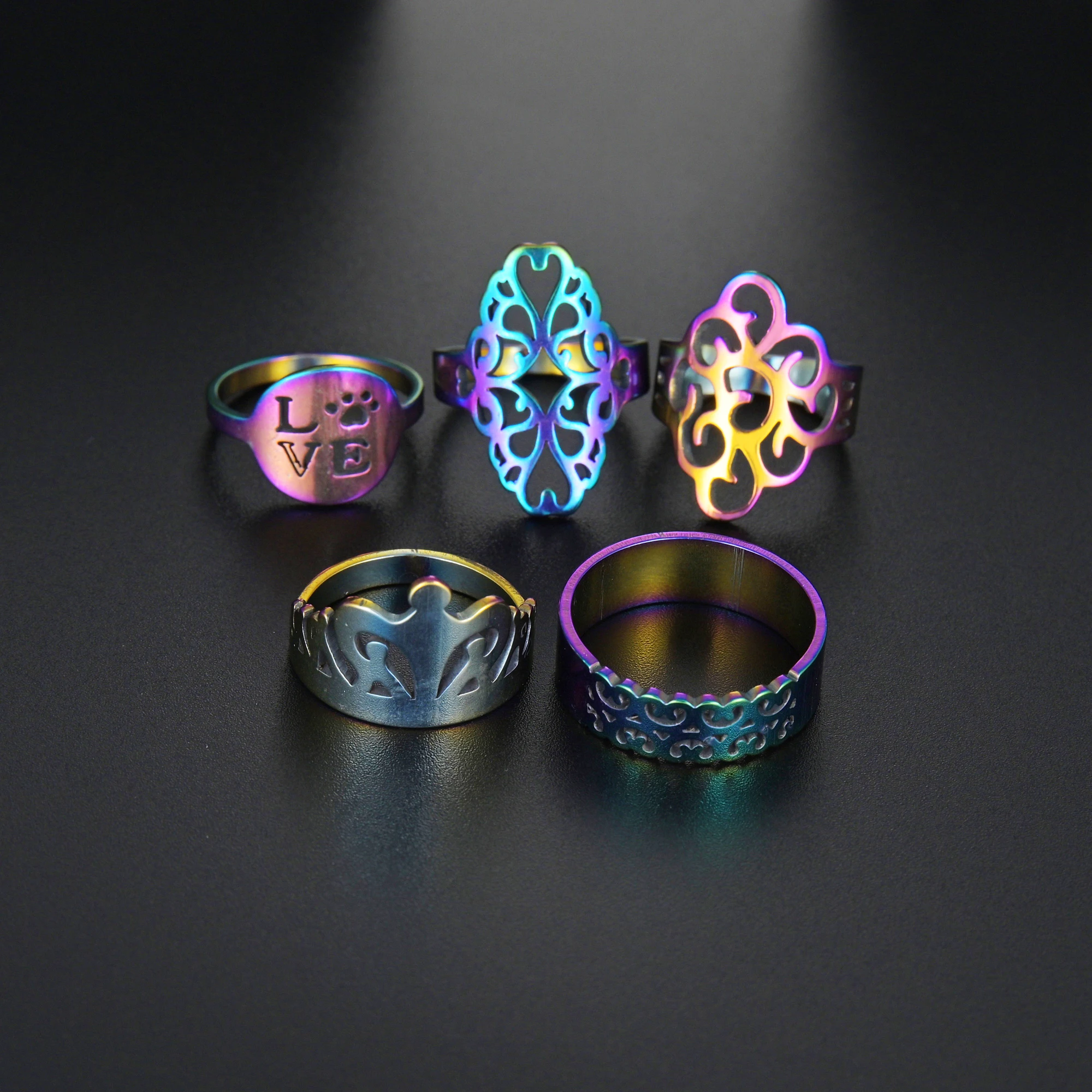 

5 Pieces Random Size Multi Styles Crown Love Heart Twist Joint Ring Sets For Women Lucky Finger Rings Fashion Jewelry Best Gifts