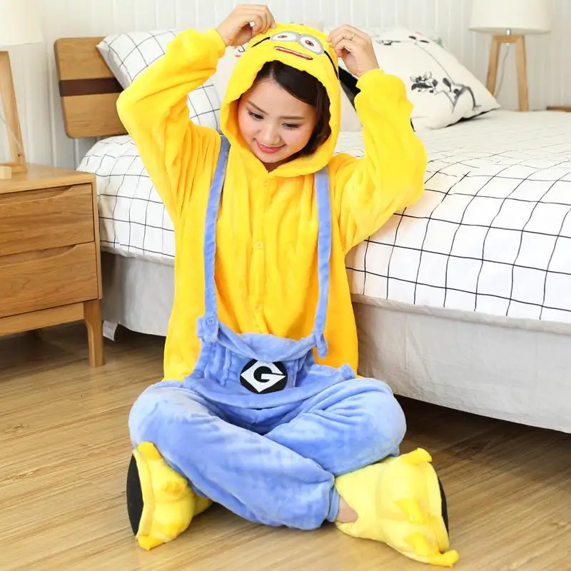 Minion FL Костюм животных единорога для взрослых девочек Детские ползунки «панда» кигуруми фланелевый стежок женский аниме-комбинезон Маскировка цельный костюм - Цвет: Minion FL