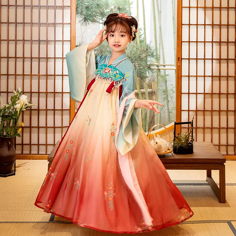 Детский Традиционный китайский народный костюм ханьфу танцевальная одежда