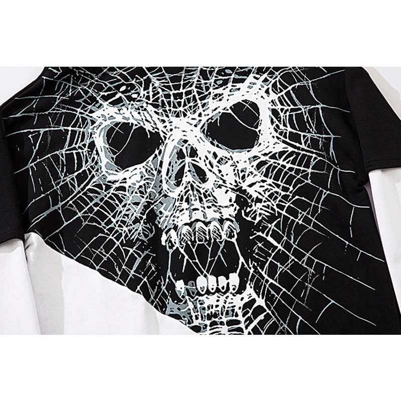 

Hip Hop Hoodie Sweatshirt Men Streetwear Horror Bloody Skull Cobweb Print Harajuku Pullover Hoodie Cotton Casual Pullover Men
