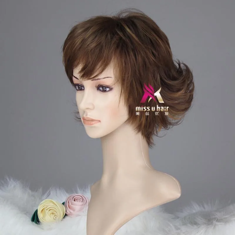 Синтетический короткий вьющийся коричневый парик для взрослых косплея женские