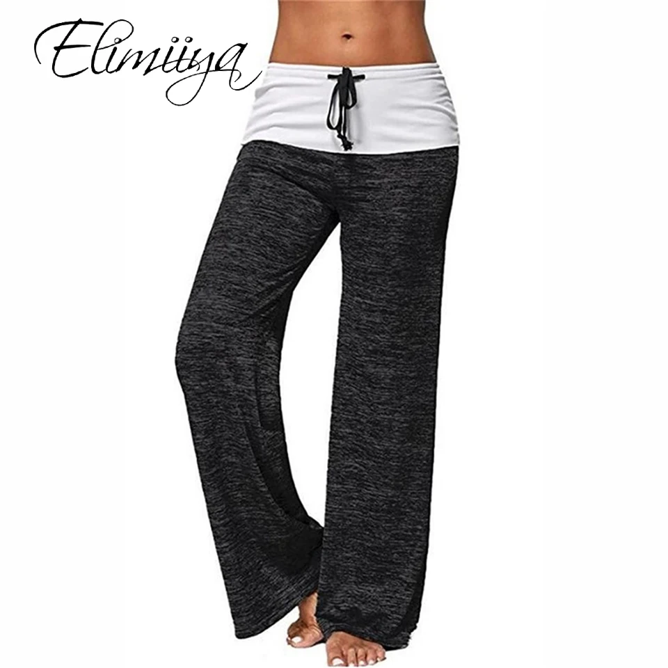 

Горячие женские цветные широкие штаны для йоги Elimiiya, свободные длинные брюки со средней талией, модные брюки, уличная одежда