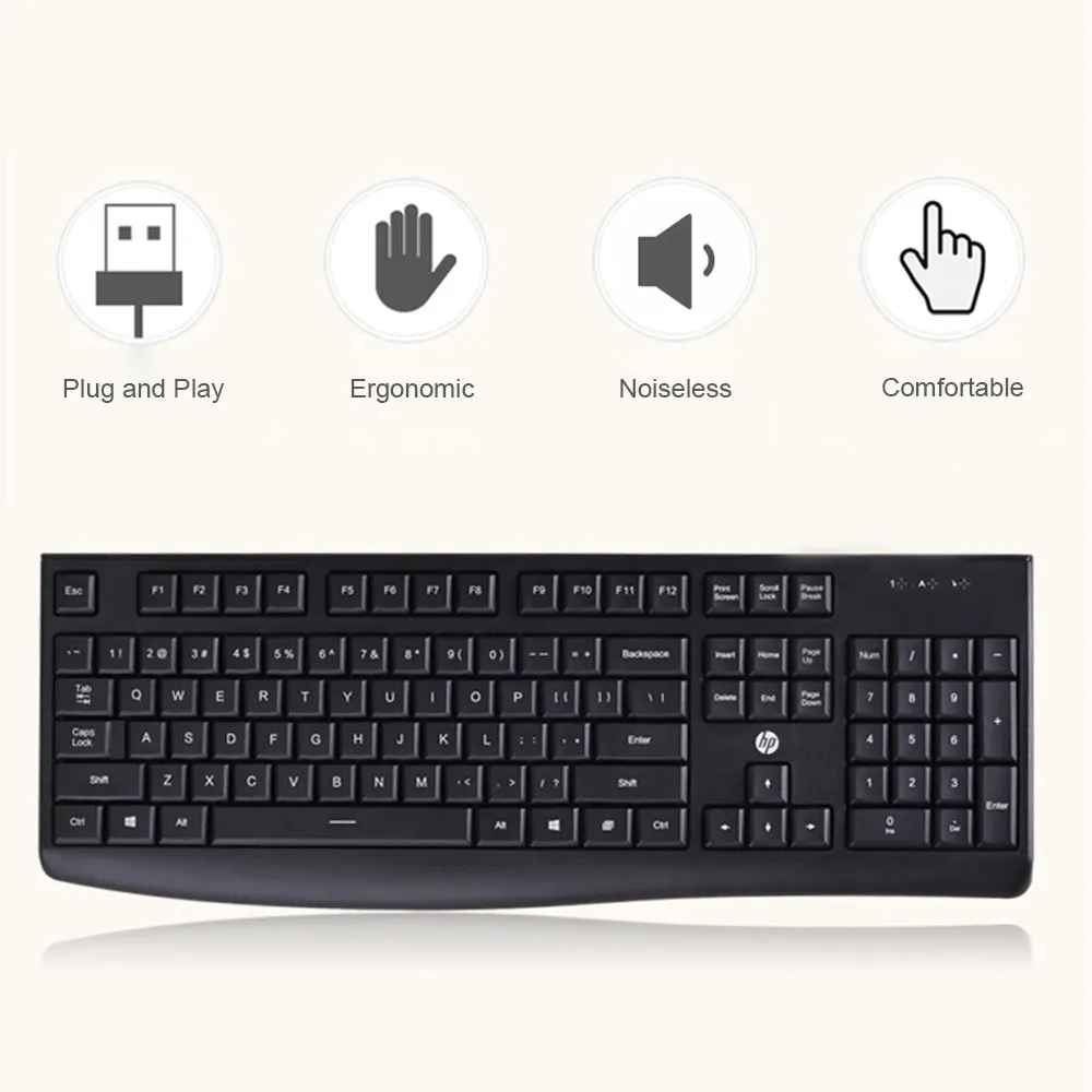 Hp K200 эргономичная клавиатура для компьютера, 104 клавиш, USB Проводная Бесшумная клавиатура для бизнеса, офиса, планшета, ноутбука, комфортное ощущение