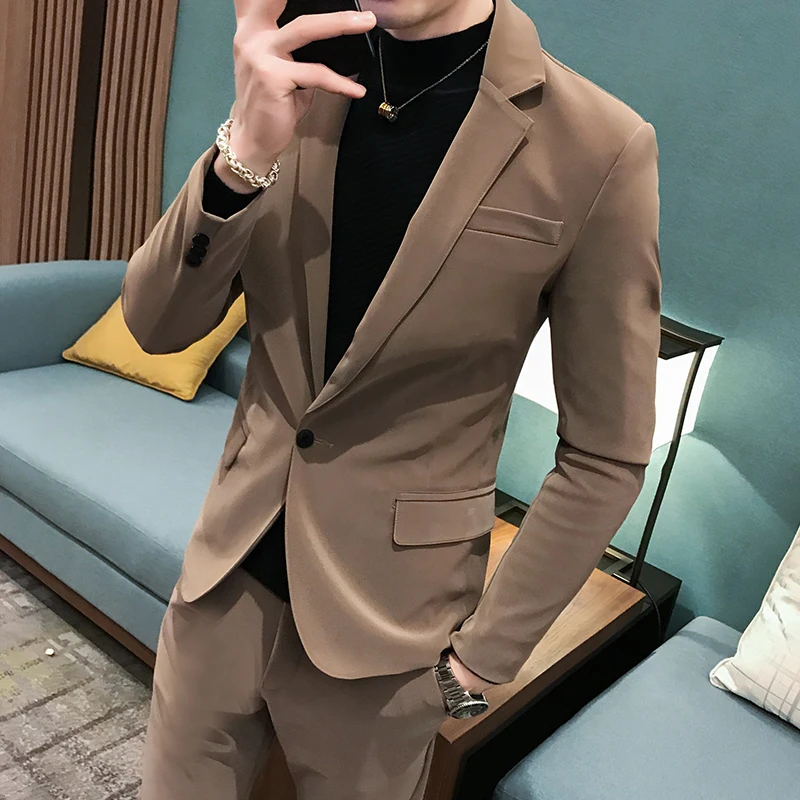 2020 Новый приталенный корейские замшевые Свадебный костюм мужской британский