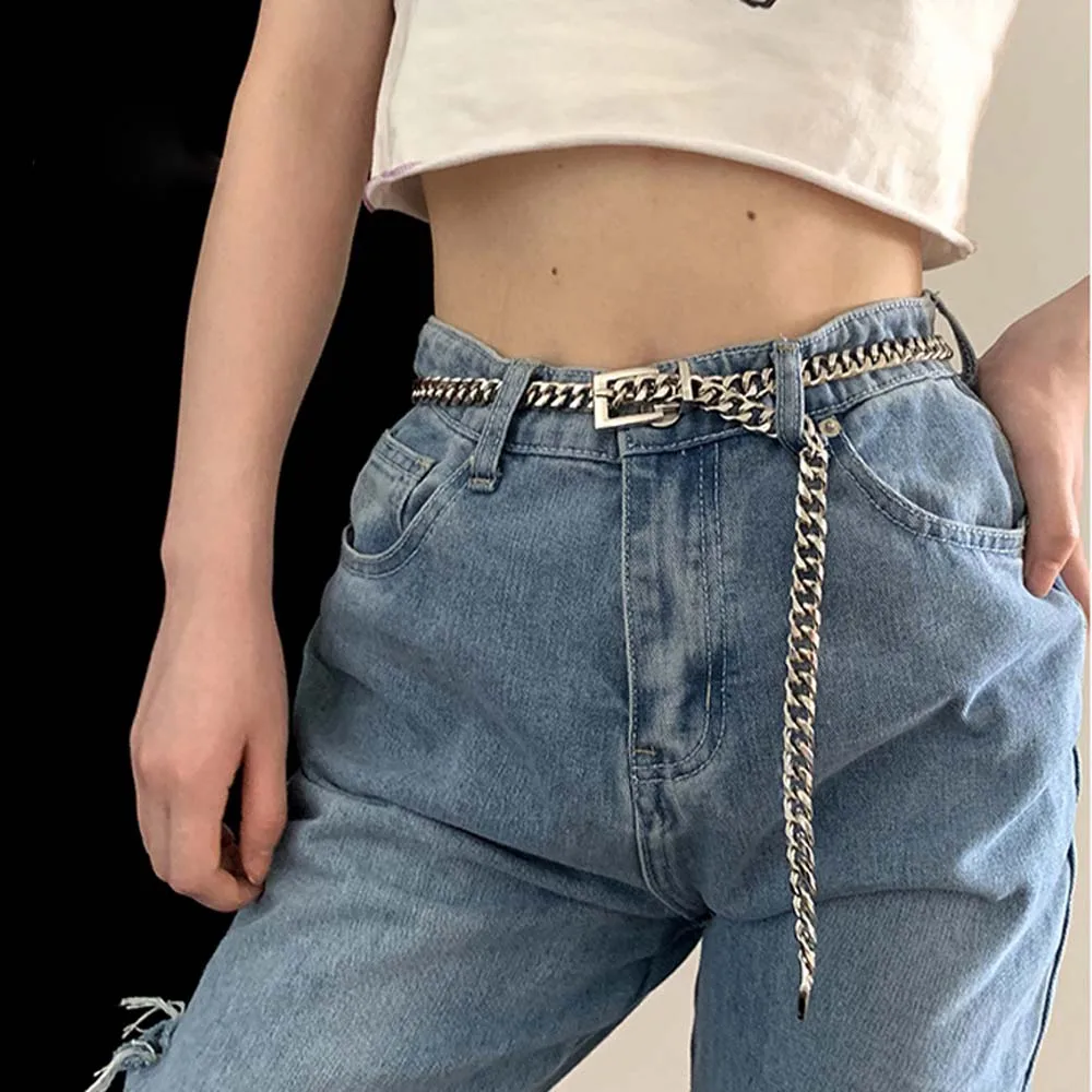 

Женский тонкий ремень в стиле панк, золотистый длинный ремень с металлической пряжкой в стиле «хип-поп» для джинсов и платьев, летняя бижуте...