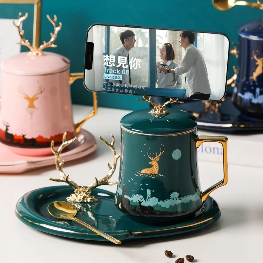 

Luxury Porcelain Cup Saucer Set Nordic Creativity Reuseable Gift Simplicity Coffee Cup Saucer Canecas Home Decoration EK50BD