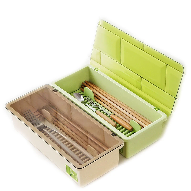 

Household bamboo fiber chopsticks box kitchen tableware spoon drain storage box chopsticks cage with cover dustproof chopstic L1