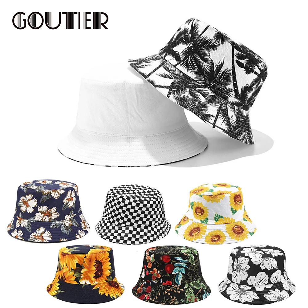 GOUTER/хлопковая Панама с цветочным принтом двусторонняя Двусторонняя унисекс
