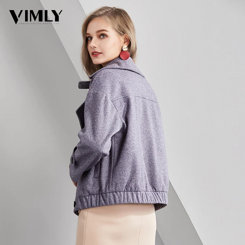 Vimly Женская сплошная шикарная повседневная шерстяная куртка женское двубортное