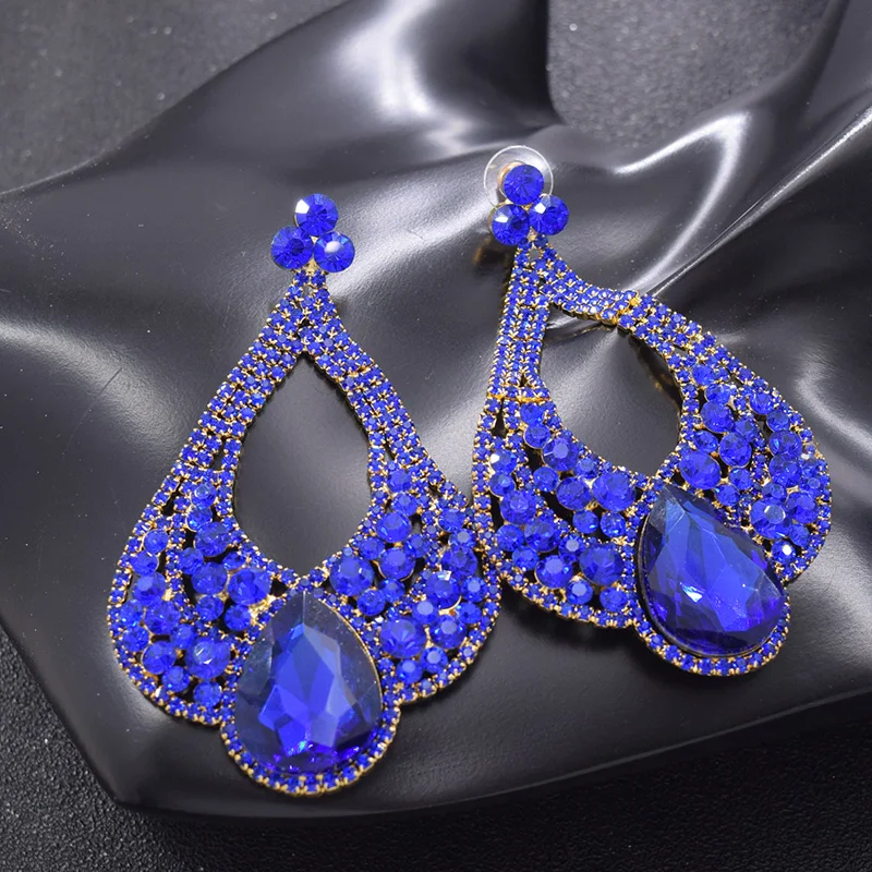 Женские длинные серьги-подвески с сапфировым стеклом стразы большого размера