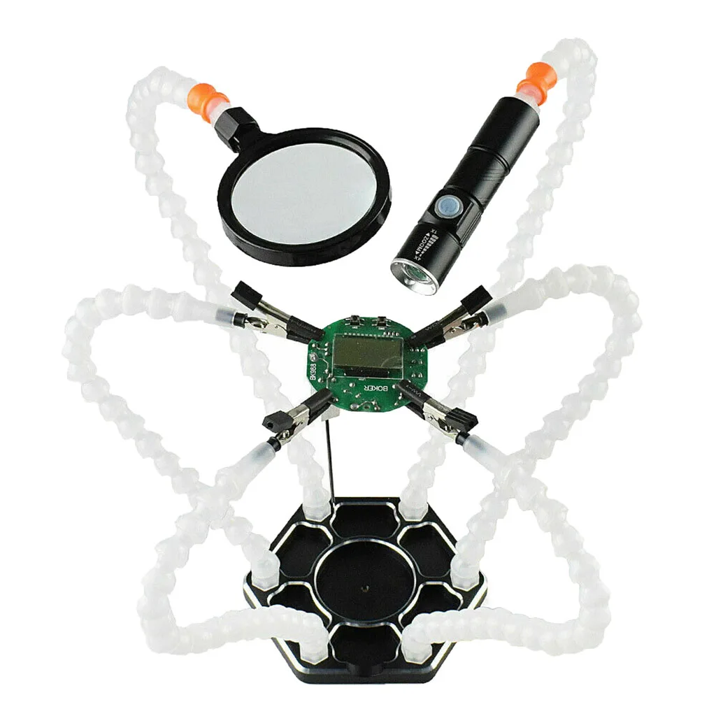 Гибкая рука светодиодный Лупа подставка для паяльника стол зажим третьей помощь